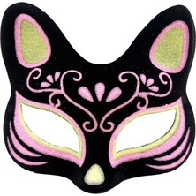 Nevamel Siyah Süet Sarı Pembe Simli Kedi Maskesi