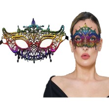 Rengarenk Dantel Kesim Dantel Işlemeli Balo Parti Maskesi Gökkuşağı