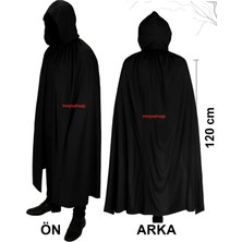 Siyah Renk Kapüşonlu Halloween Pelerini 120 cm – Cadılar Bayramı Kostüm Aksesuarı
