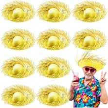 Tropikal Parti Sarı Hasır Hawaii Şapkası 13X36 cm