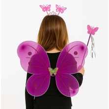 Fuşya Kelebek Kız Seti – 50 cm Kelebek Kanadı, Taç ve Asa