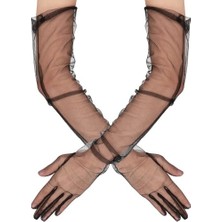 Nevamel Uzun Boy Likralı Siyah Yetişkin Mega Tül Eldiven