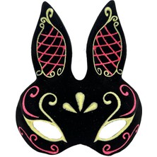 Siyah Renk Kırmızı Gold Simli Siyah Süet Kaplama Tavşan Maskesi 18X16 cm