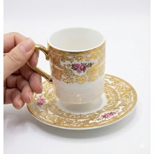 Assa Bazaar Victoria 24K Altın Işlemeli 6 Kişilik Porselen Kahve Fincan Takımı – Zarif & Lüks Sunum