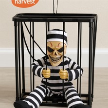 Hareketli Sesli Sensörlü Mahkum Görünümlü Kuru Kafa Iskelet Dekorasyon 22X27 cm (4172)