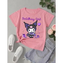 Punix Kids Punıx Kids Özel Seri Birtdhay Gırl Kuromi Baskılı %100 Pamuk Şık Kız Çocuk T-Shırt