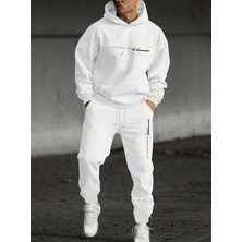 Bellanova Erkek Mektup Baskılı Kapüşonlu Takım Günlük Kullanım İçin Beyaz Renkli Unisex Tasarım