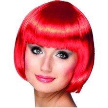 Nevamel Kırmızı Renk Parti Peruğu Küt Saç