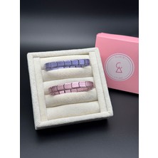 Alsem Soft Mor & Soft Pembe Charm Uyumlu Esnek Bileklik Seti , Kadın Erkek Kullanıma Uygun ,2'li Set