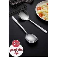 Kitchen Pembelia 2 Adet Pratik 21 cm Paslanmaz Çelik Lüx Servis Salata Kaşığı Spatula-Çelik Yemek Servis Kaşığı