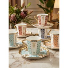 Assa Bazaar Yeni Altın Işlemeli Desenli 6 Kişilik Porselen Kahvesi Fincan Seti – Zarif & Şık Sunum