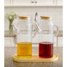 Kitchen Pembelia Bambu Standlı 2’li 1000 ml Yağdanlık Yağlık Sirkelik Set Herbiri 1000 ml