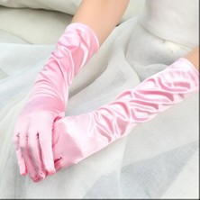 Nevamel Uzun Boy Ekstra Parlak Saten Eldiven Pembe Renk