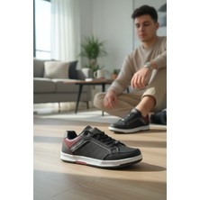 Enoch Erkek Günlük Spor Ayakkabı Siyah Sneaker Bordo Detaylı Perfore ve Dikişli Model