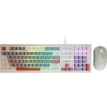 BAYÇAĞRI Everest Km-77 Runa Gri/krem/kahve USB Rainbow Aydınlatmalı Sessiz Q Klavye + Mouse Set