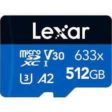 Hype Store Lexar 633X 512 GB Micro , Microsdxc Uhs-I Kart + Sd Adaptör, 100MB/S Okumaya Kadar Microsd , A2, Sın