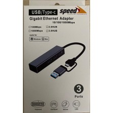 Speed SP-UET01 3 Port USB Type-C To Ethernet Gigabit Ethernet RJ45 Çevirici