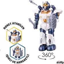 Giffy Pilli Işıklı ve Müzikli Roket Atan Savaşçı Robot 34 cm - Aksesuarlı Sesli Işıklı Robot (Mavi-Beyaz)