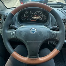 Hasbay Dikişli Direksiyon Kılıfı Taba / Siyah Deri Siyah Dikişli Fi.at Ducato 2 Için