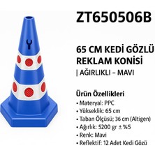 Zeplin Kedi Gözlü Reklam Konisi | Ağırlıklı – Mavi – 65 cm