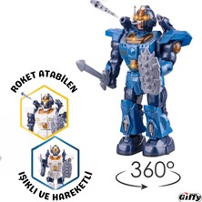 Giffy Pilli Işıklı ve Müzikli Roket Atan Savaşçı Robot 34 cm - Aksesuarlı Sesli Işıklı Robot (Mavi-Beyaz)