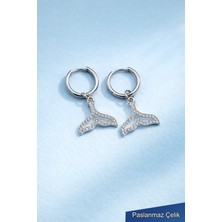 Trend Collection Denizkızı Işıltısı Gümüş Taşlı Çelik Halka Küpe - Kadın Çelik Küpe