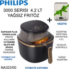 Philips Rapidair Plus Teknolojisi ile Hızlı, Eşit Pişirme 3000 Serisi 4.2 L Airfryer + Mutfak Tartısı Hediyesi