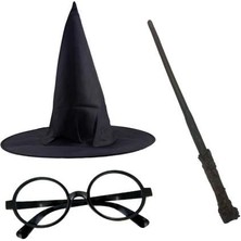 Pazarita Harry Potter Siyah Şapkası Harry Potter Gözlüğü Harry Potter Asası 3 Lü Set