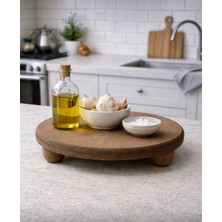 Kitchen Pembelia Akasya Top Ayaklı Yuvarlak Stand Yağdanlık Altlığı Makyaj Organizeri Çok Amaçlı Sunum Tepsisi