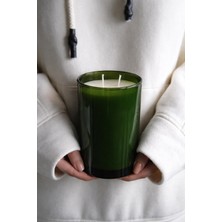 Chanza Home 1000 gr Yeşil Renkli Camda 2 Fitilli Mum Pudra Kokulu Powder Pleasure Kokulu Mum