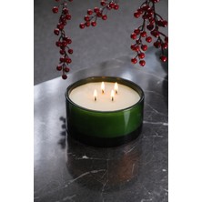 Chanza Home Büyük Boy Mum Yeşil Cam Kasede Powder Pleasure Pudra Kokulu Mum 4 Fitilli Mum