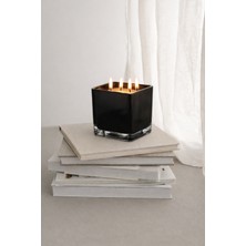 Chanza Home Siyah Büyük Boy Kare Camda Pudra Kokulu Mum Powder Pleasure Kokulu Mum 12X12