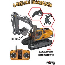 Giffy Oyuncak Uzaktan Kumandalı 3 Başlıklı Ekskavatör Full Fonk. Kepçe - Kırma - Toplama Ucu Işıklı Sesli