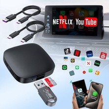 Azurtech Kablosuz Carplay & Android Auto Aı Box 3in1 Video Oynatmalı 2GB+32GB Youtube,netflix,google Play,bein Connect