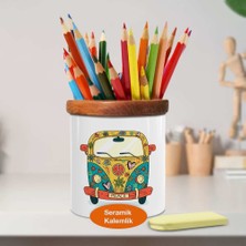 Asilmeydan Peace Yazılı Vosvos Minibüs 80's Tasarım Ahşaplı Seramik Kalemlik