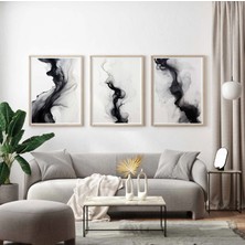 Pam Studio Siyah Beyaz Soyut Poster Seti 3’lü | Minimal Modern Duvar Tablosu | Ink Flow Abstract