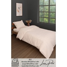 Ipliği Boyalı Ranforce Pamuklu Tek Kişilik Çizgili Düğmeli Nevresim Takımı