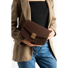 Özüm Takı Çanta Kadın Süet Küçük Boy Gold Detay Omuz Çanta Kahverengi