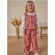 Hyggestylez Pembe Kalp Cep Fitilli Kadife 3'lü Kız Çocuk Alt Üst Takım