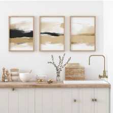 Pam Studio Bej Siyah Altın Renk Soyut 3’lü Poster Seti - Modern Minimal Duvar Tablosu Yatak Odası Dekoru