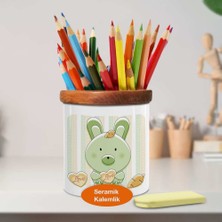 Asilmeydan Kalp Tutan Sevimli Tavşan Ahşaplı Seramik Kalemlik - 1042-118