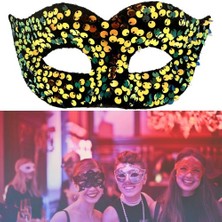 Fredeom Store Altın Renk Arkadan Lastikli Pul Payet Işlemeli Balo After Parti Maskesi