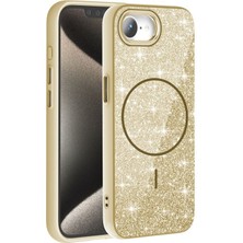 iPhone 16E Kılıf M-Safe Şarj Özellikli Parlayan Simli Zore Okso Kılıf Gold