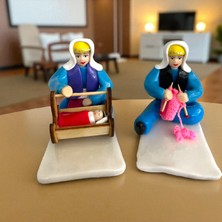 Figürart El Yapımı Beşik Sallayan ve Örgü Ören Kadın Biblo –anadolu Köy Yaşamı Figürleri –koleksiyonluk Dekor