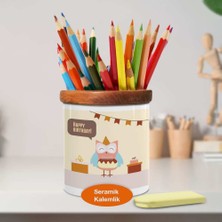 Asilmeydan Happy Birthday Yazılı Baykuş Ahşaplı Seramik Kalemlik - 21474870