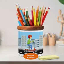 Asilmeydan Scooter Kullanan Çocuk Seramik Kalemlik -23-2147692672