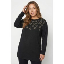 Stil Diva Büyük Beden Yumoş Dokulu Siyah Taşlı Tunik Kazak 520926