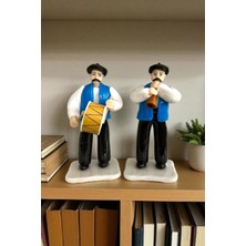 Figürart El Yapımı Davul Zurna Çalan Ikili Biblo – Geleneksel Müzik Figürleri – Koleksiyonluk Dekor