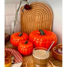 3 Boy Porselen Bal Kabak Dekorasyon Sunumluk Kavanoz Seti Şekerlik Sunumluk Çok Amaçlı Set