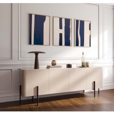 Pam Studio Lacivert Bej Modern Soyut 3’lü Poster Seti - Minimal Çizgili Duvar Tablosu Salon Dekorasyonu